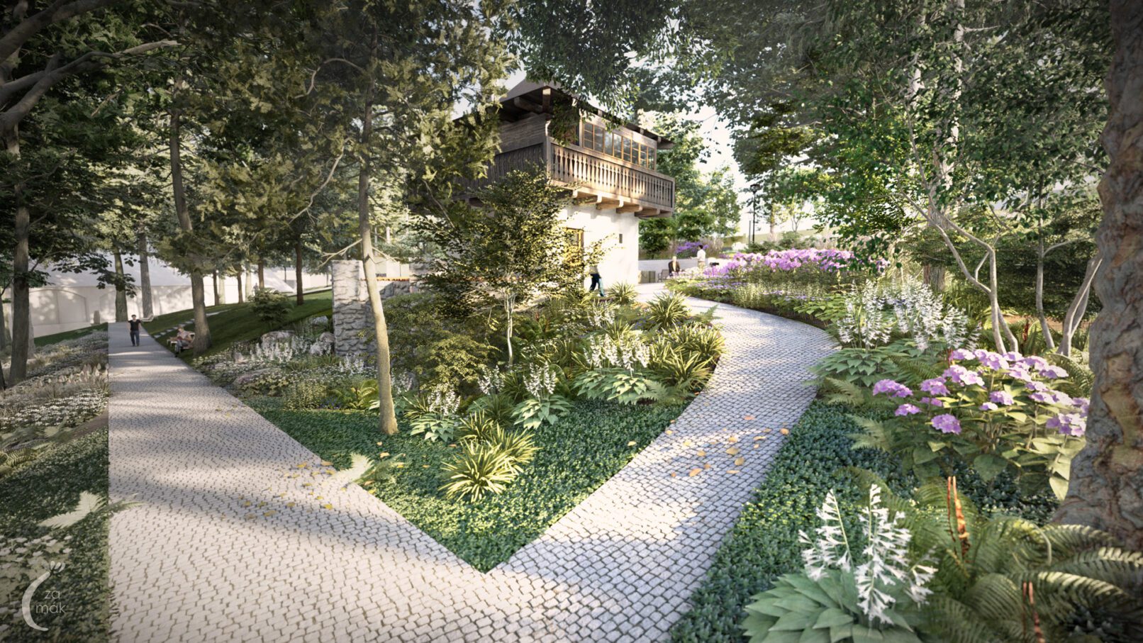 obnovená Děkanská zahrada s Vaňkovým domkem