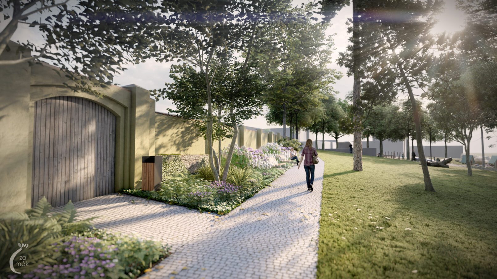 Vstup z parku do pivovaru v Pelhřimově