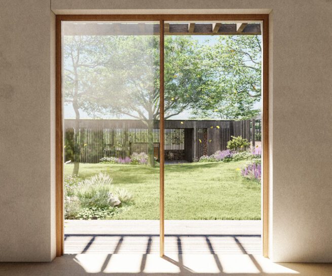 zahrada u novostavby pohled z okna