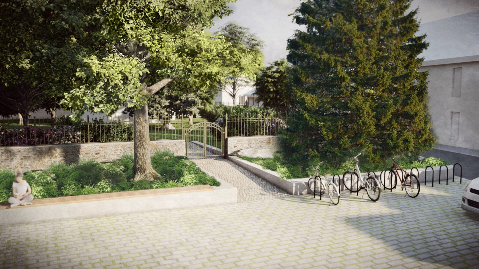 architektonická studie náměstí Bohdalov - vstup ke kostelu